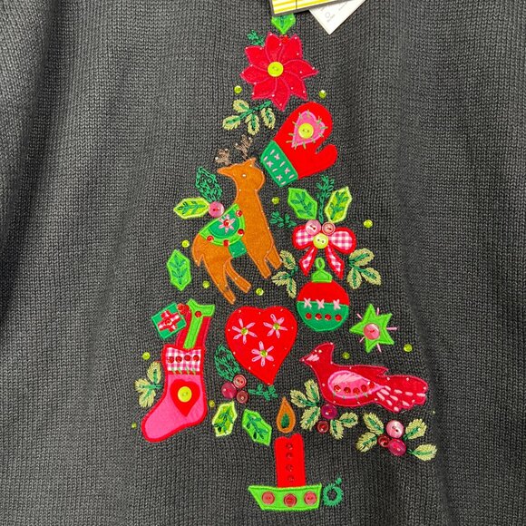 Vintage Quacker Factory Women's Sweater  1X Plus Embroidered Holiday Heart Tree - Picture 3 of 16